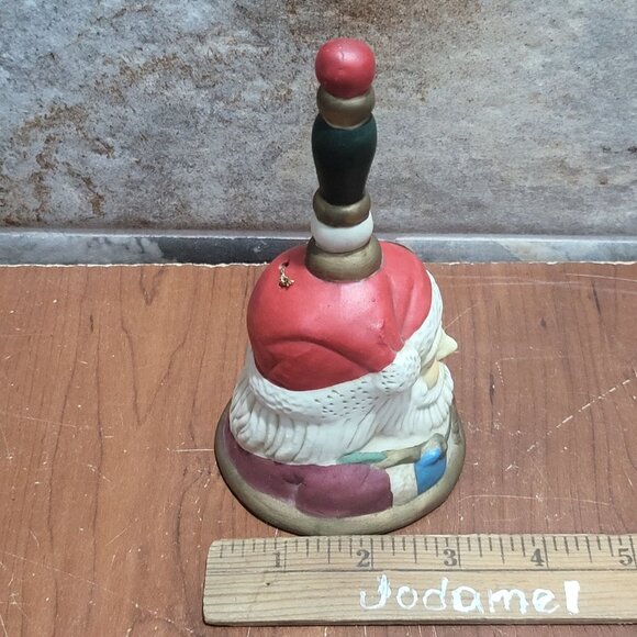 Vintage Santa Claus Handheld Bell Wood Handle Bisque Ceramic Christmas Decor - Picture 10 of 10